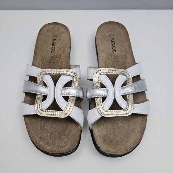 Naot Liv Slide Sandal Womens EU 40 Metallic Leather Cork Footbed Comfort Slip On - Picture 4 of 13